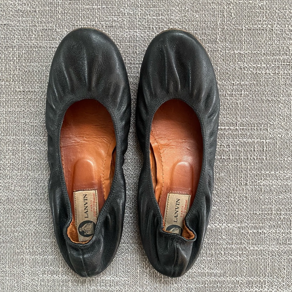 Lanvin Black Leather Ballet Flats Sz 39